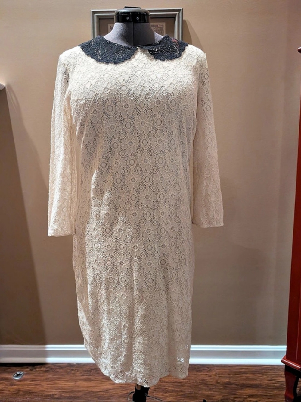 Chelsea & Violet Lace Mini Dress in Cream & Black Like New